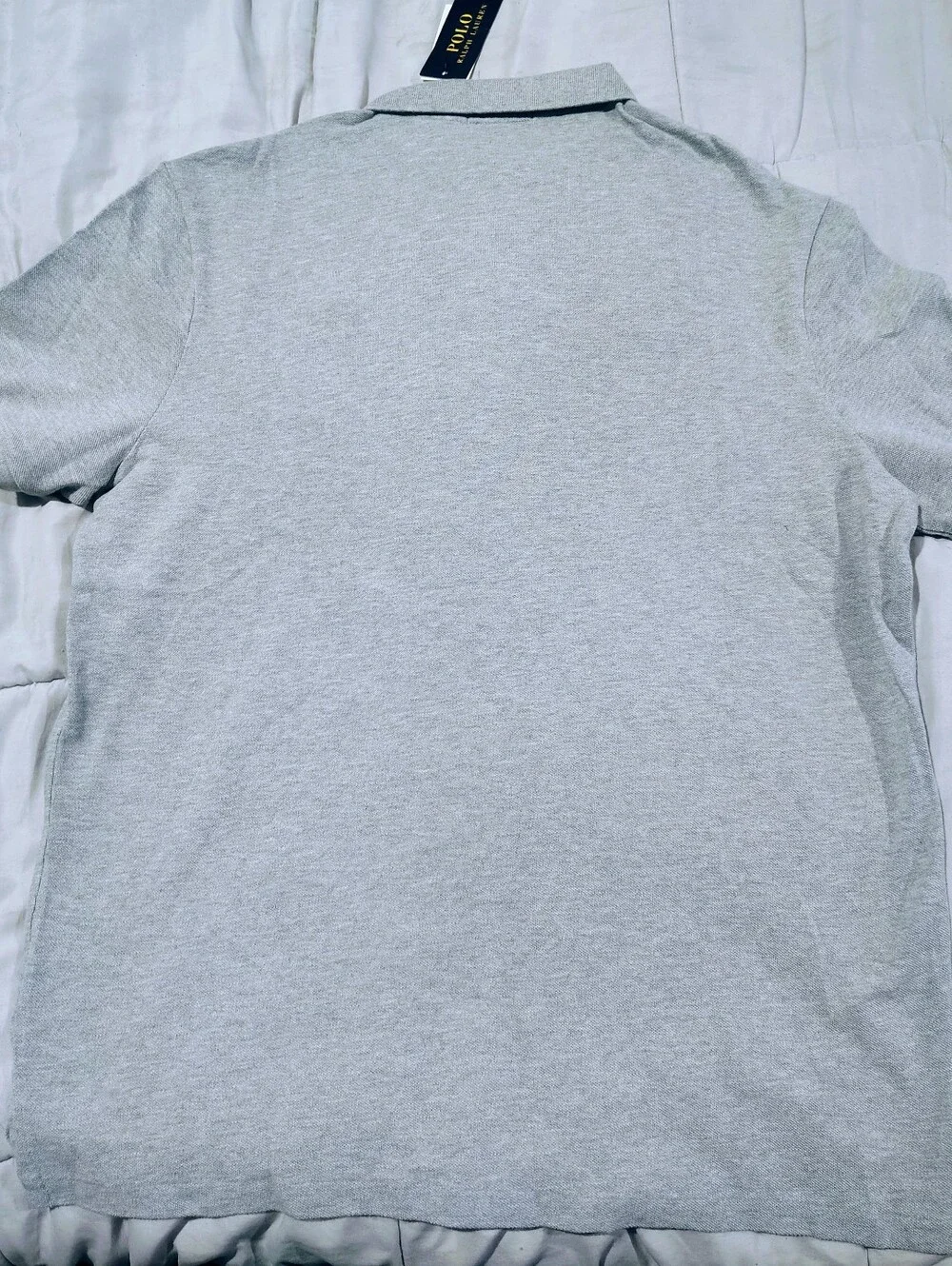 Ralph Lauren Light Gray Polo with Navy Logo and Gold Crest Size Large NWT